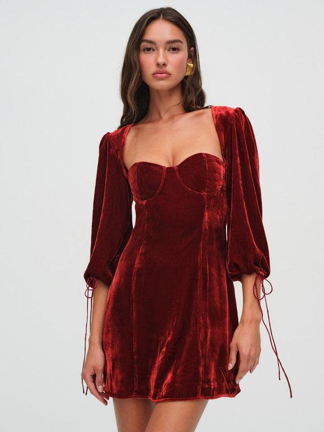 Nadine Velvet Mini Dress — Red Product Image