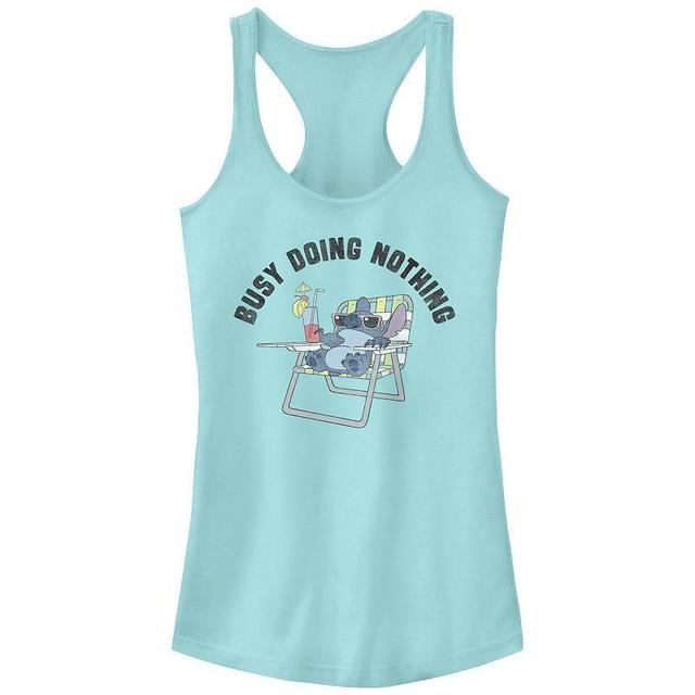 Disneys Lilo & Stitch Womens Busy Doing Nothing Raceback Tank, Girls Blue Product Image