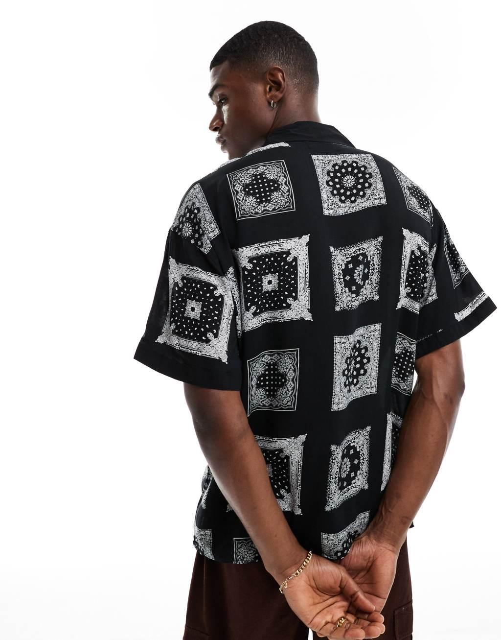 ADPT oversized camp collar shirt with bandana print in black Product Image