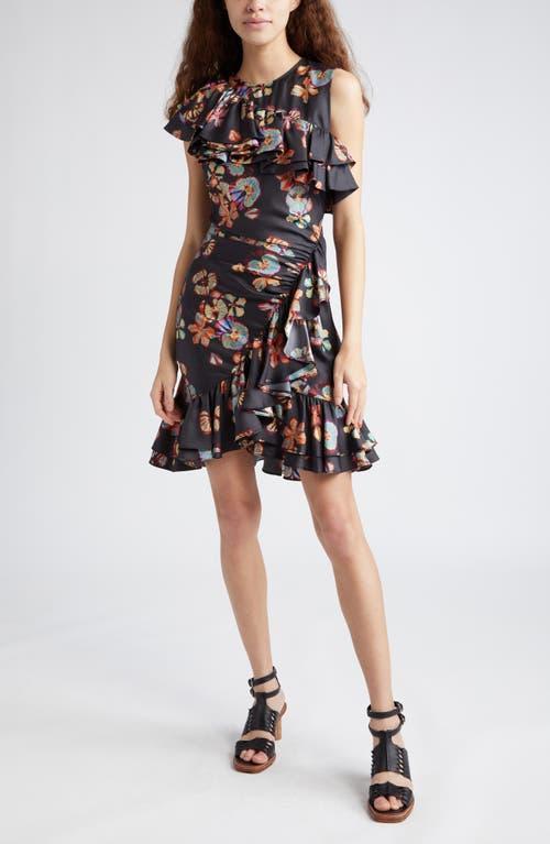 Candace Ruffled Floral Silk Mini Dress Product Image