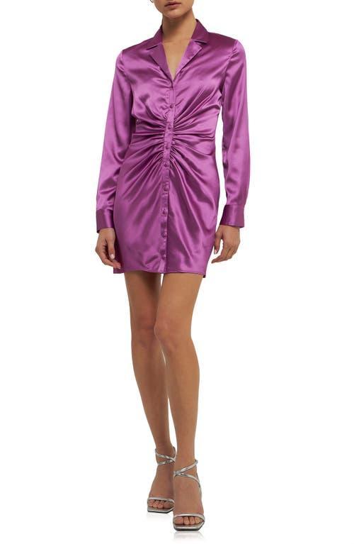 Endless Rose Ruched Long Sleeve Satin Shirtdress Product Image