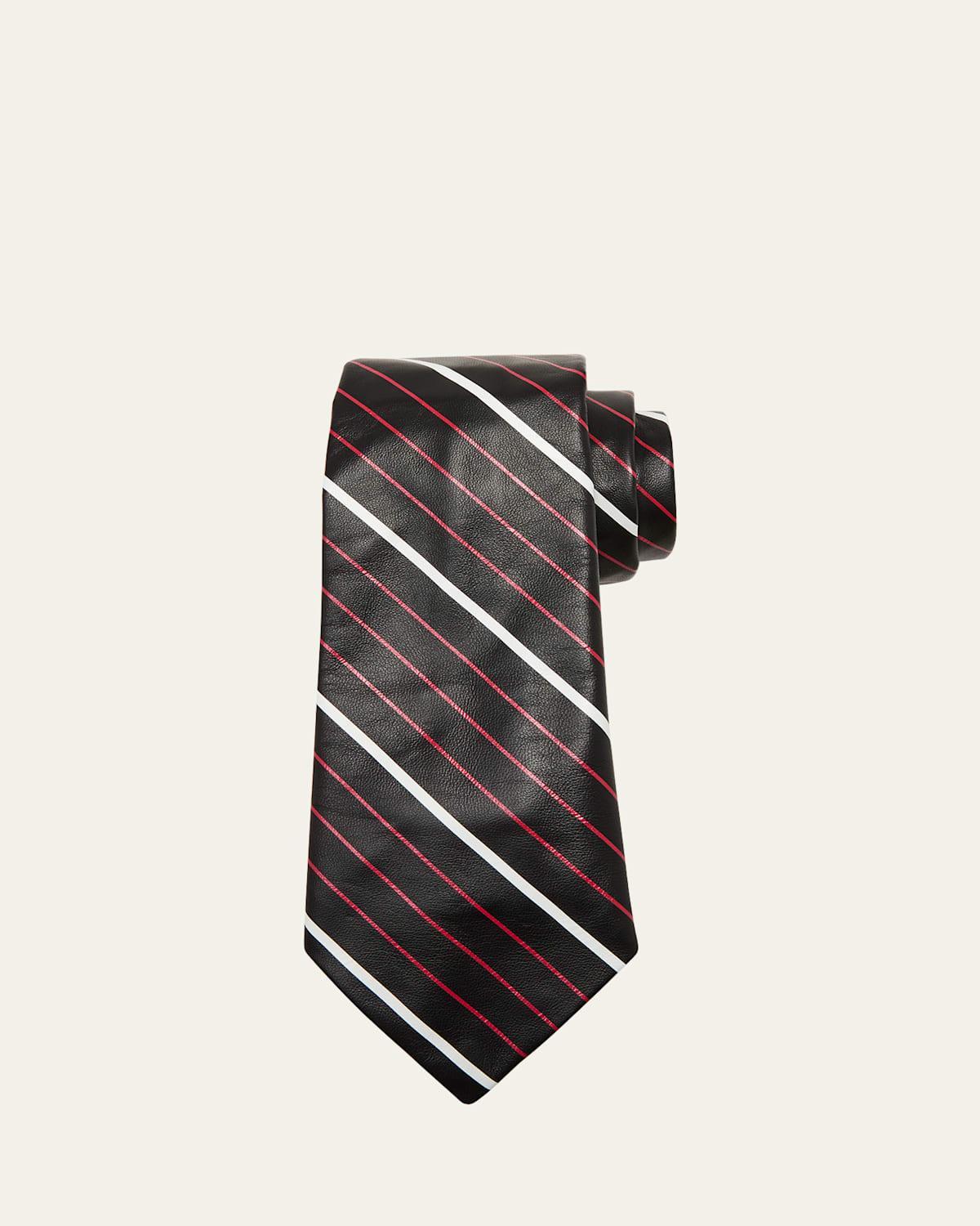 Mens Striped Leather Tie Product Image