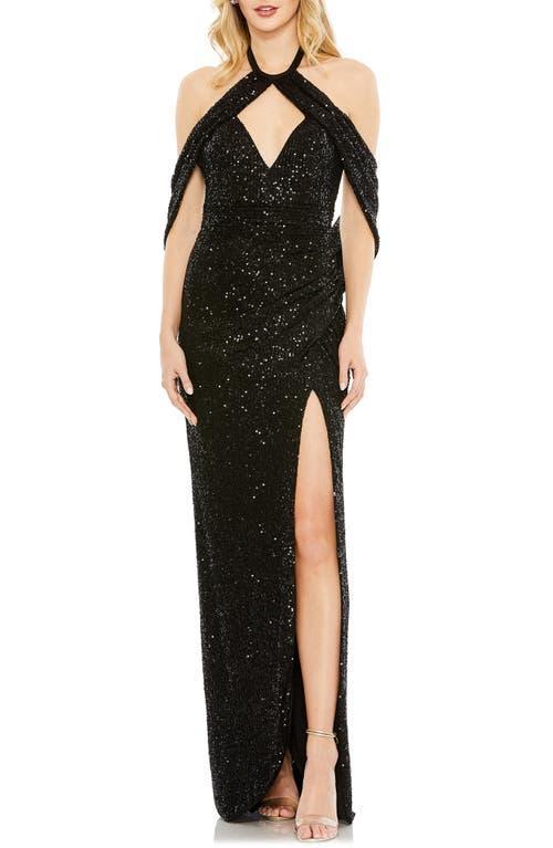 Ieena for Mac Duggal Sequin Keyhole Halter Neck Gown Product Image