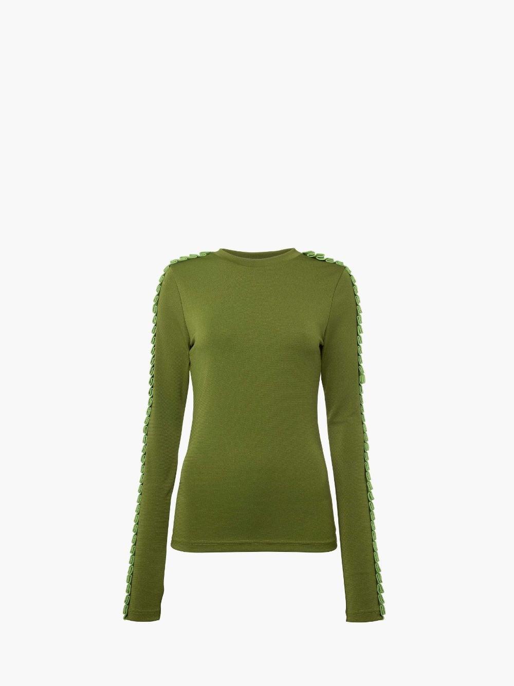 PLEATED TRIM LONG SLEEVE TOP in green | JW Anderson US  Product Image