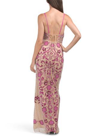 Sleeveless Beaded Gown With Front Slit for Women Product Image