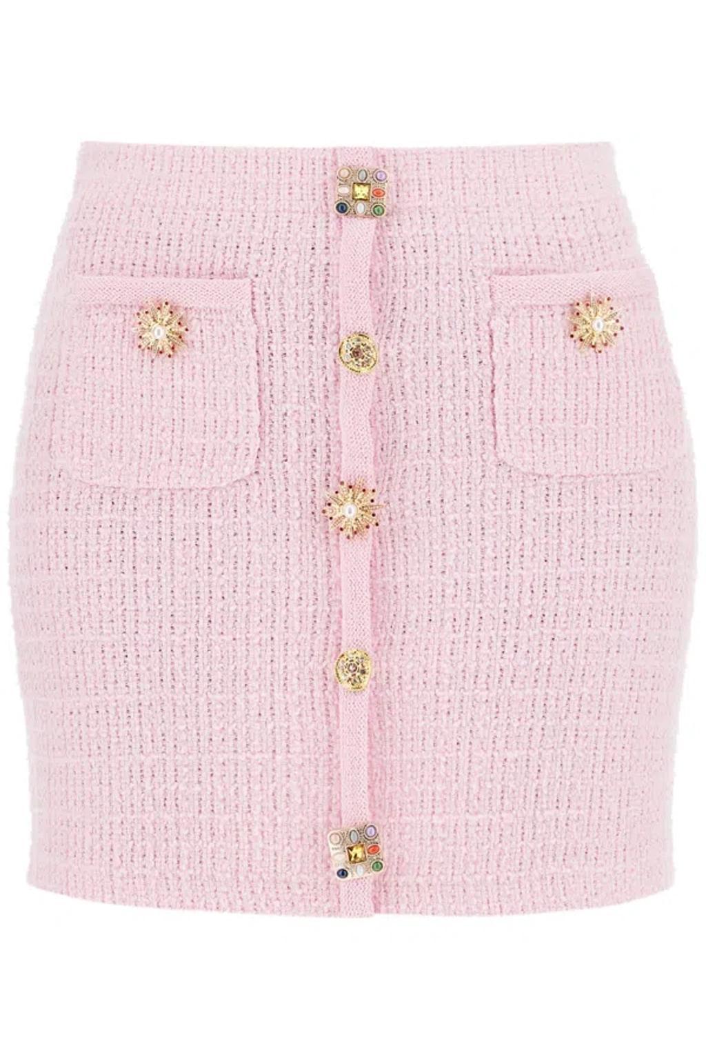 Self Portrait 'knitted Mini Skirt With Jewel Buttons In Pink Product Image