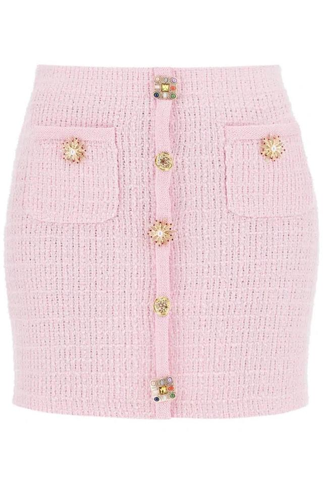 Self Portrait 'knitted Mini Skirt With Jewel Buttons In Pink Product Image