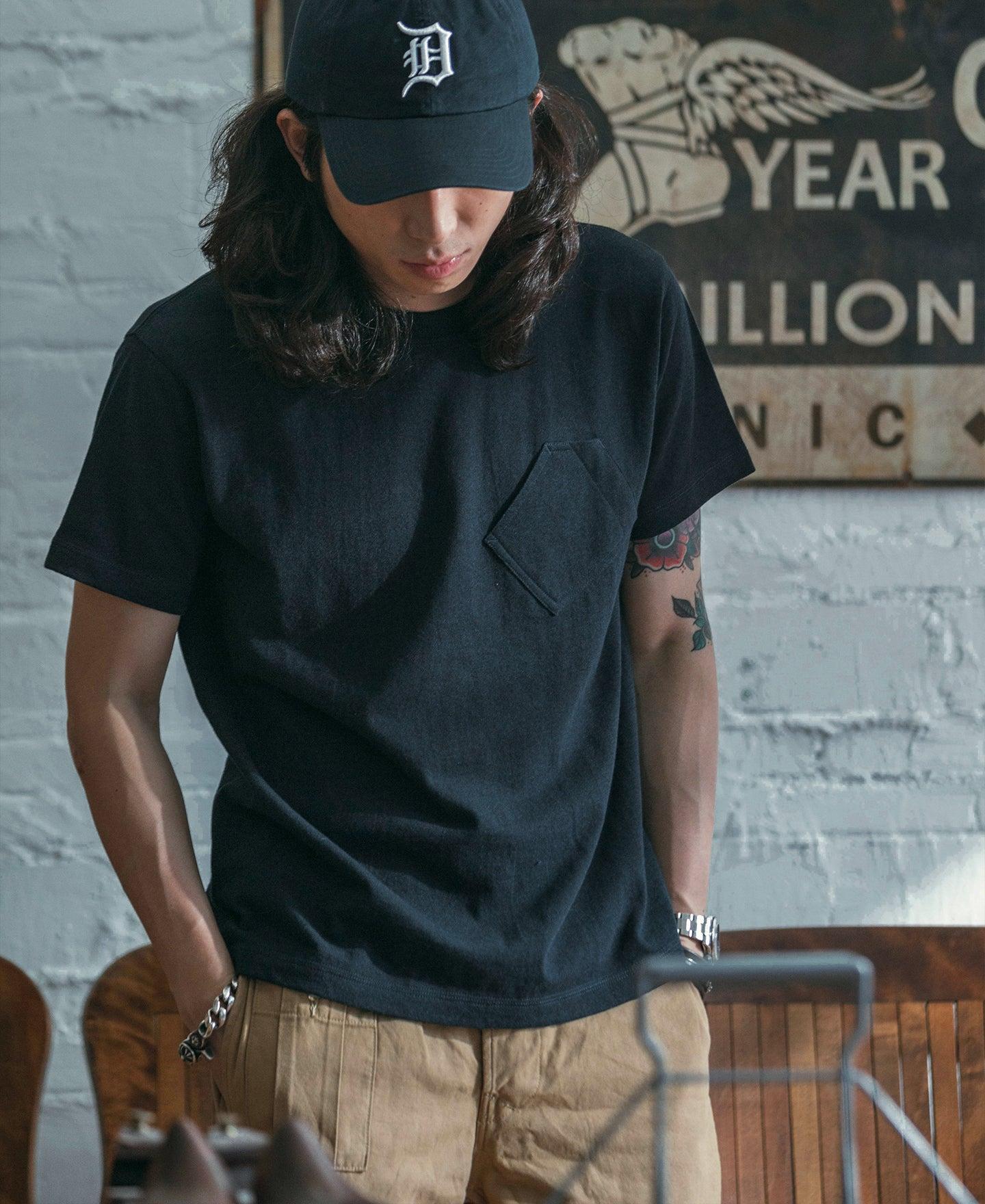 1930s Slanted Pocket Tubular T-Shirt - Navy Product Image