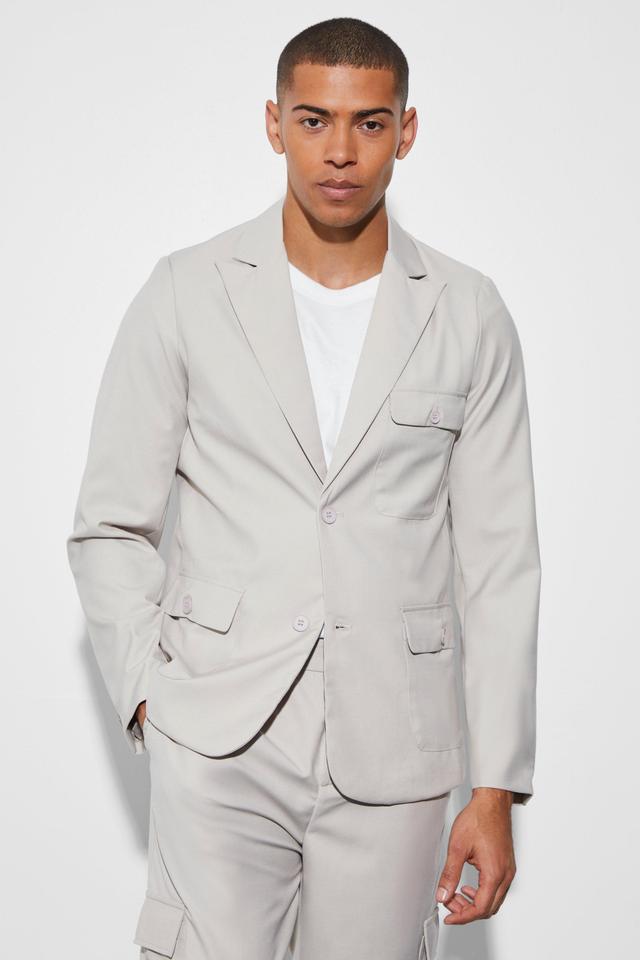 Slim Single Breasted Cargo Suit Jacket | boohooMAN USA Product Image