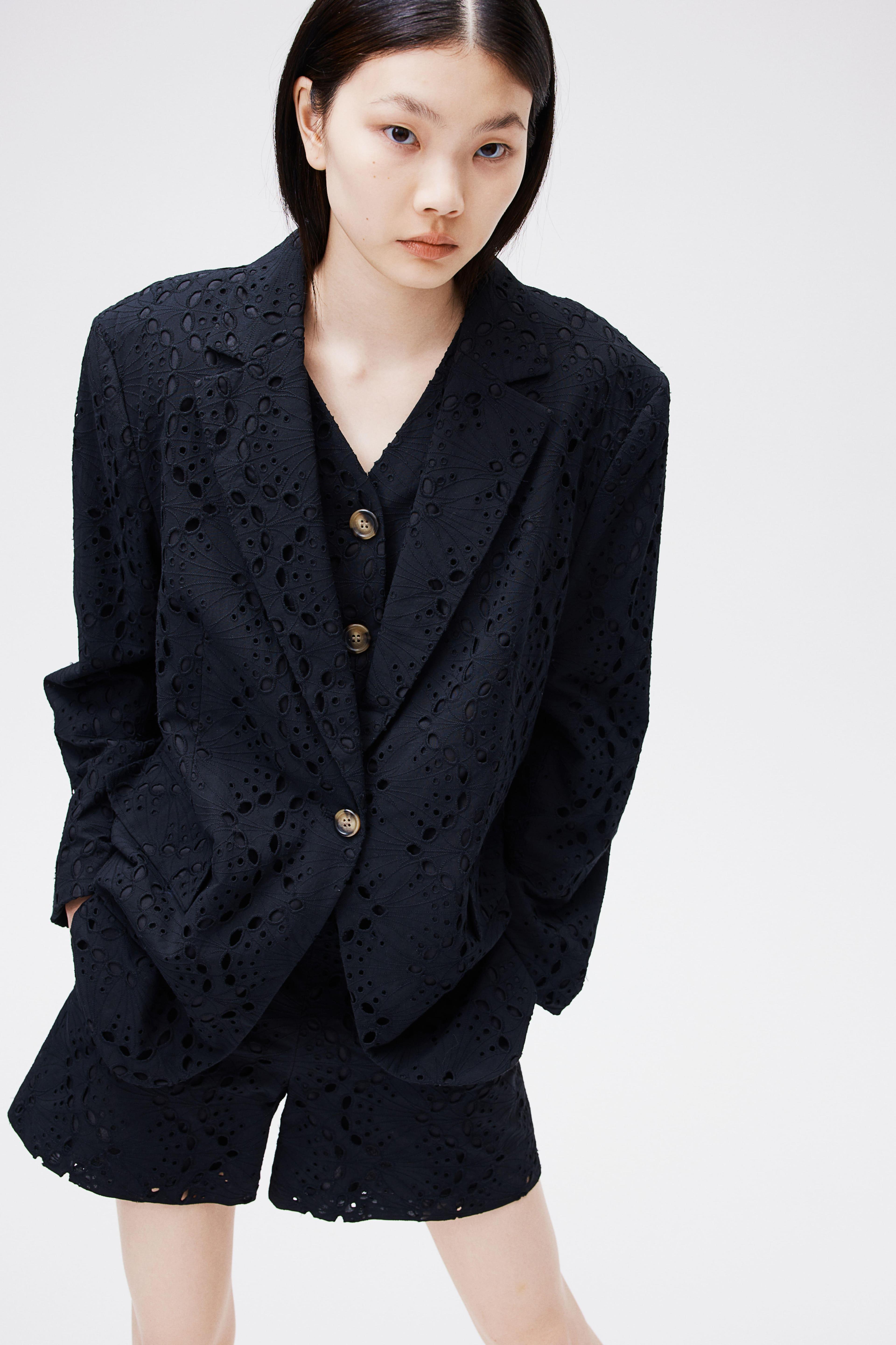 Oversized Jacket with Eyelet Embroidery Product Image