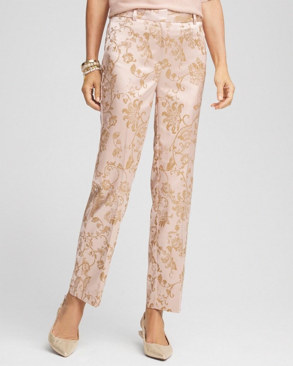 Satin Jacquard Straight Ankle Pants Product Image