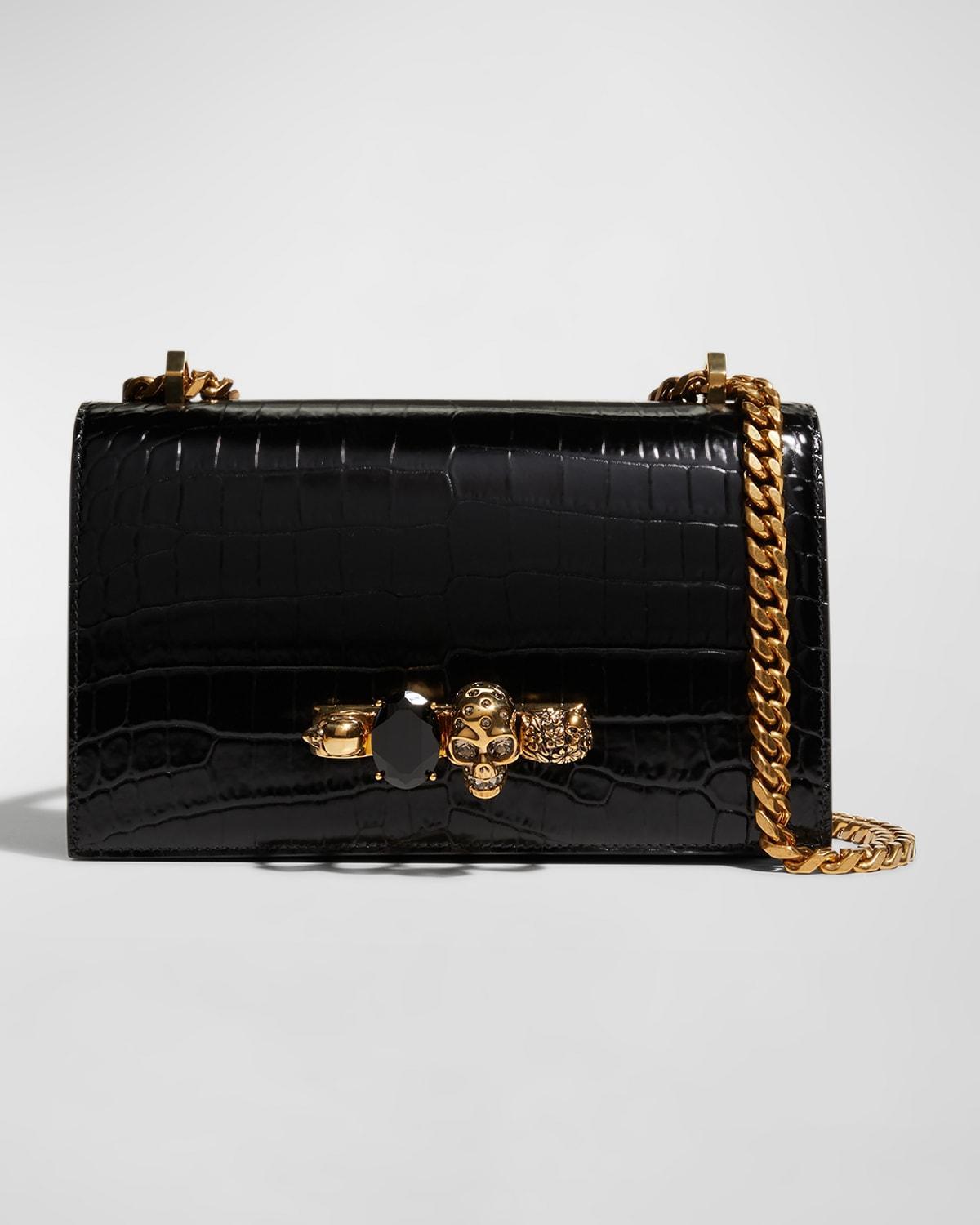 Alexander McQueen Jewelled Knuckle Croc Embossed Leather Crossbody Bag Product Image