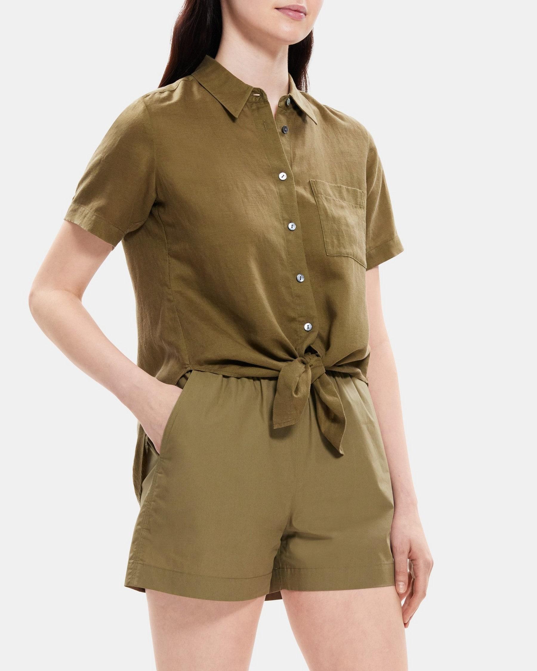 Tie-Front Shirt in Linen-Tencel Product Image