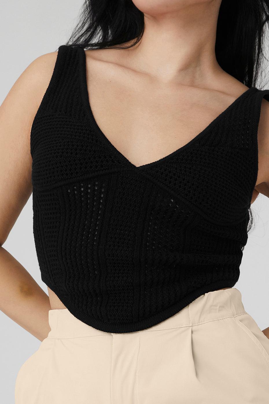 Open-Knit Chase The Sun Corset Tank - Black Female Product Image