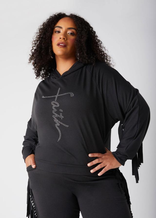 Plus Size Faith Fringed Crystal Hoodie Ashley Stewart Product Image