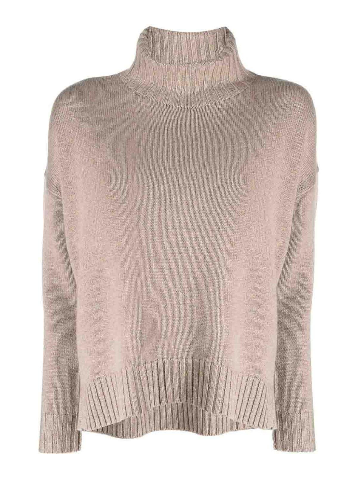 Roll-neck Ribbed Jumper In Beige Product Image