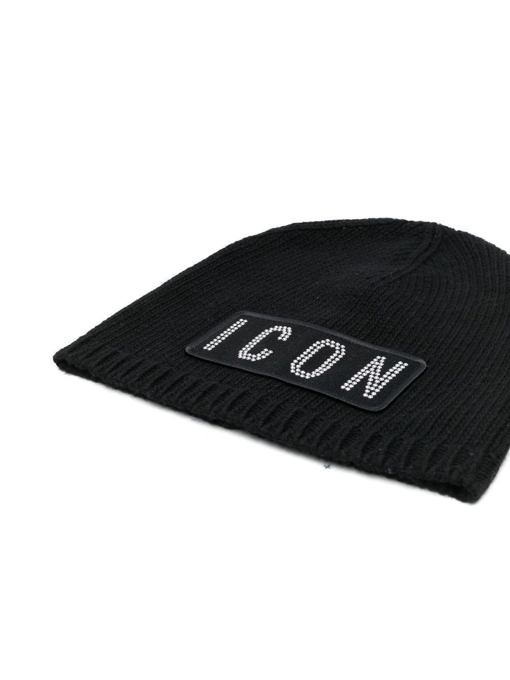 DSQUARED2 Icon-patch Knitted Beanie In Black Product Image