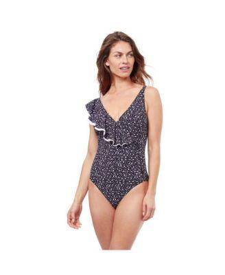 Plus Size Bash V neck one shoulder ruffle one piece swimsuit Product Image