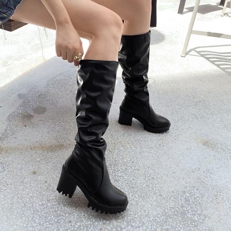 Platform Block Heel Knee High Boots Product Image