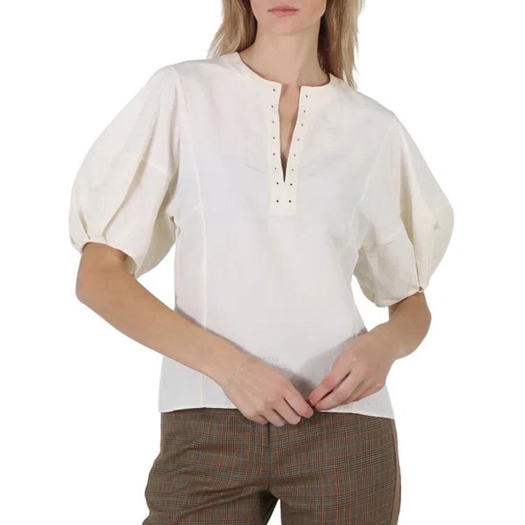 Chloe Ladies Iconic Milk Linen Silk Canvas Puff-sleeve Blouse In White Product Image