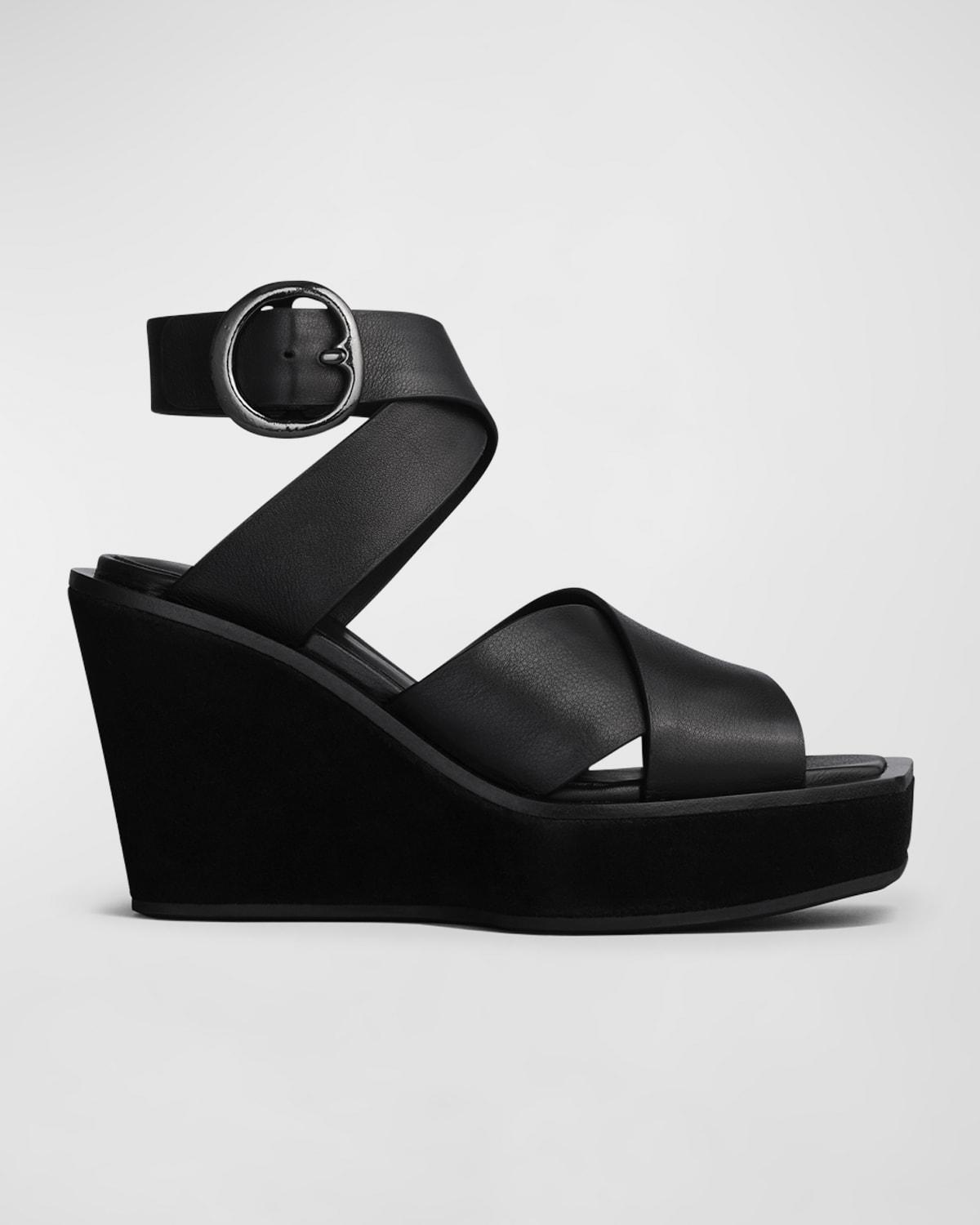 Santiago Crisscross Leather Wedge Sandals Product Image