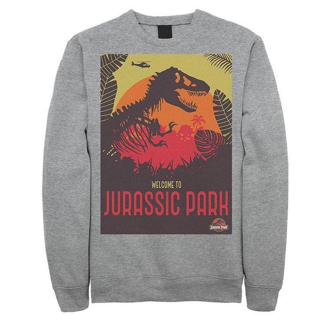 Mens Jurassic Park Welcome T-Rex Sunset Sweatshirt Grey Heather Product Image