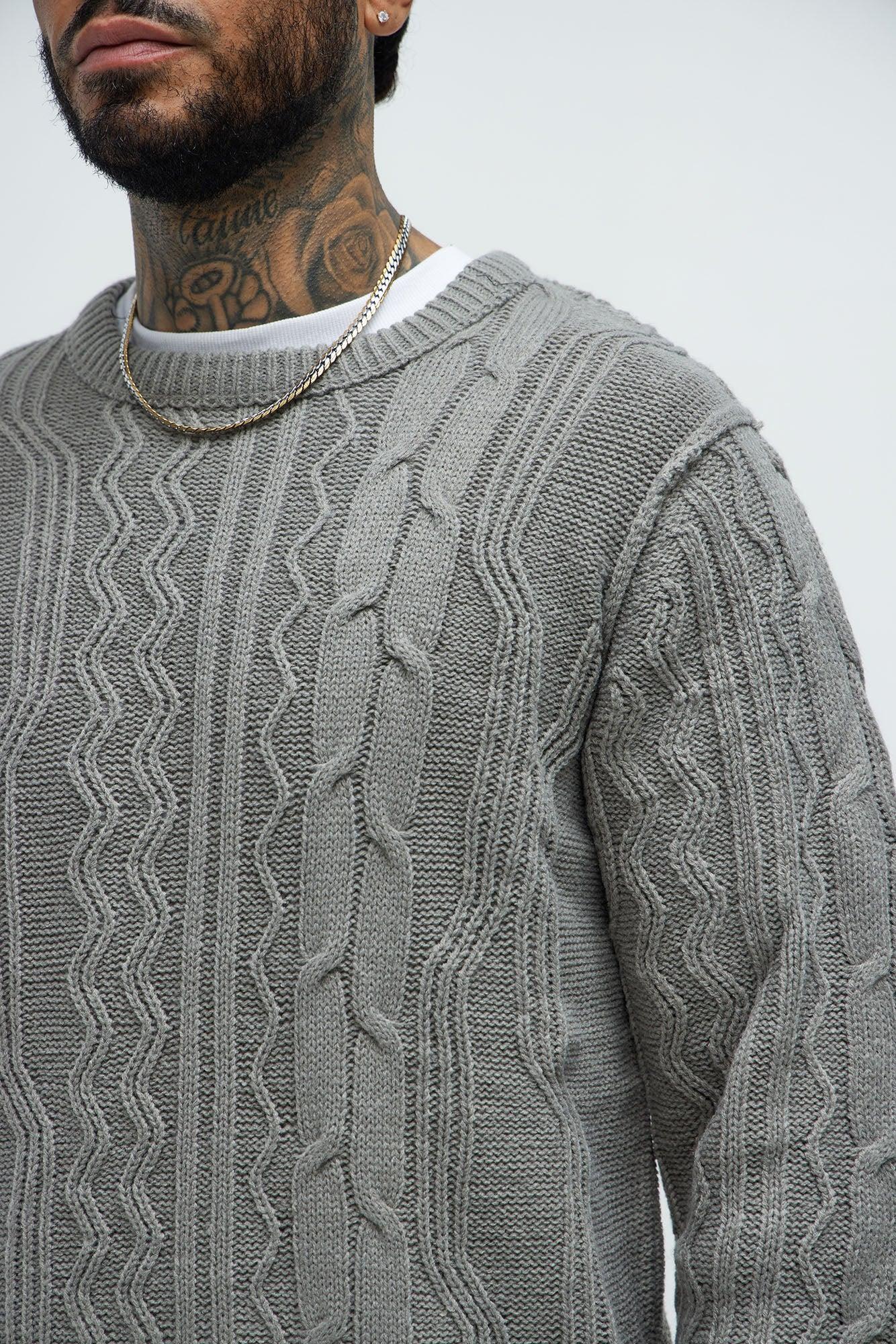 Drew Cable Knit Sweater - Heather Grey Product Image