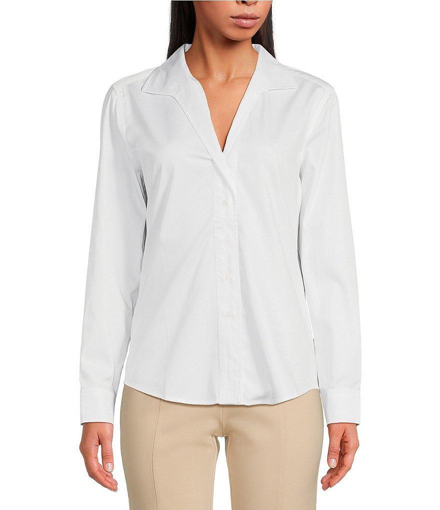 tyler boe Natalie Cotton Woven Point Collar Long Sleeve Concealed Button Front Blouse Product Image