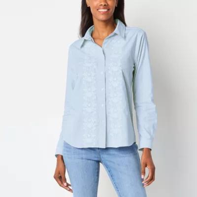 St. John's Bay Womens Long Sleeve Embroidered Blouse Product Image