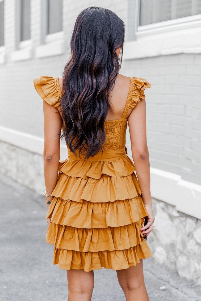 Still Have Time Mustard Tiered Ruffle Belted Mini Dress FINAL SALE Product Image