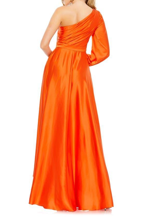 High Low One Shoulder Flowy Gown In Orange Product Image