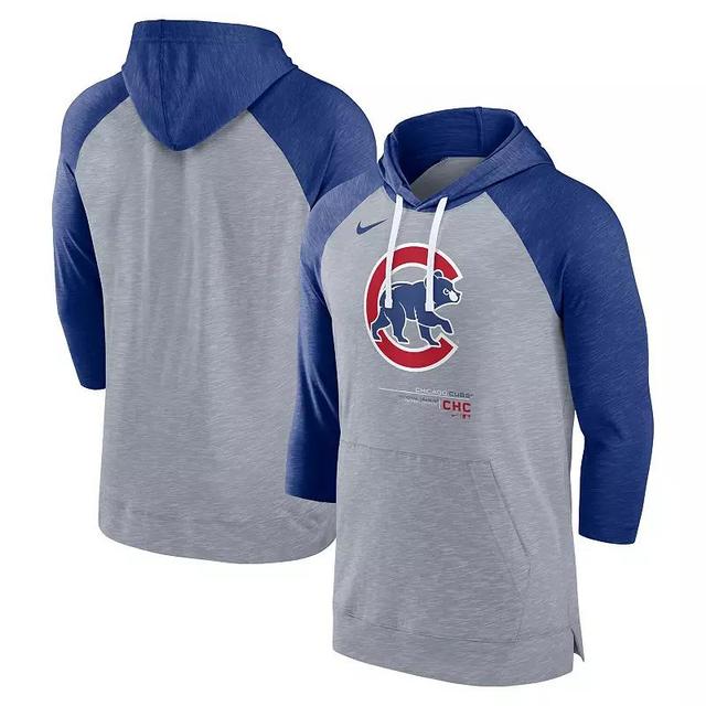 NIKE Men's  Heather Gray, Heather Royal New York Mets Baseball Raglan 3/4 Sleeve Pullover Hoodie In Heather Gray,heather Royal Product Image