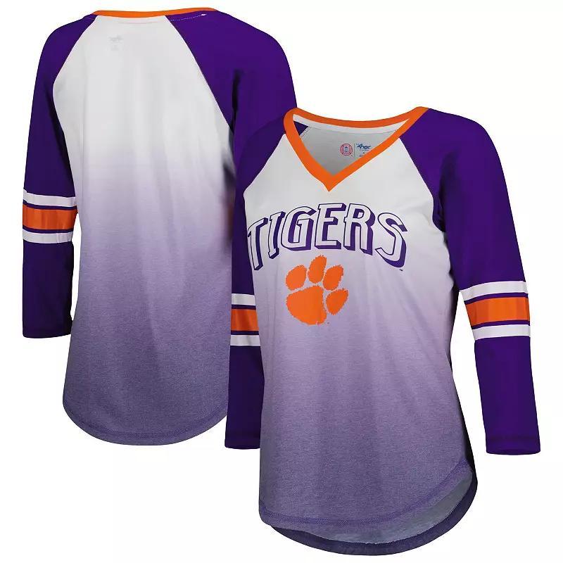 Womens G-III 4Her by Carl Banks /Purple Clemson Tigers Lead Off Ombre Raglan 3/4-Sleeve V-Neck T-Shirt Product Image