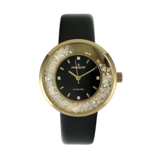 Peugeot Womens Leather Watch, Black Gold Tone Product Image