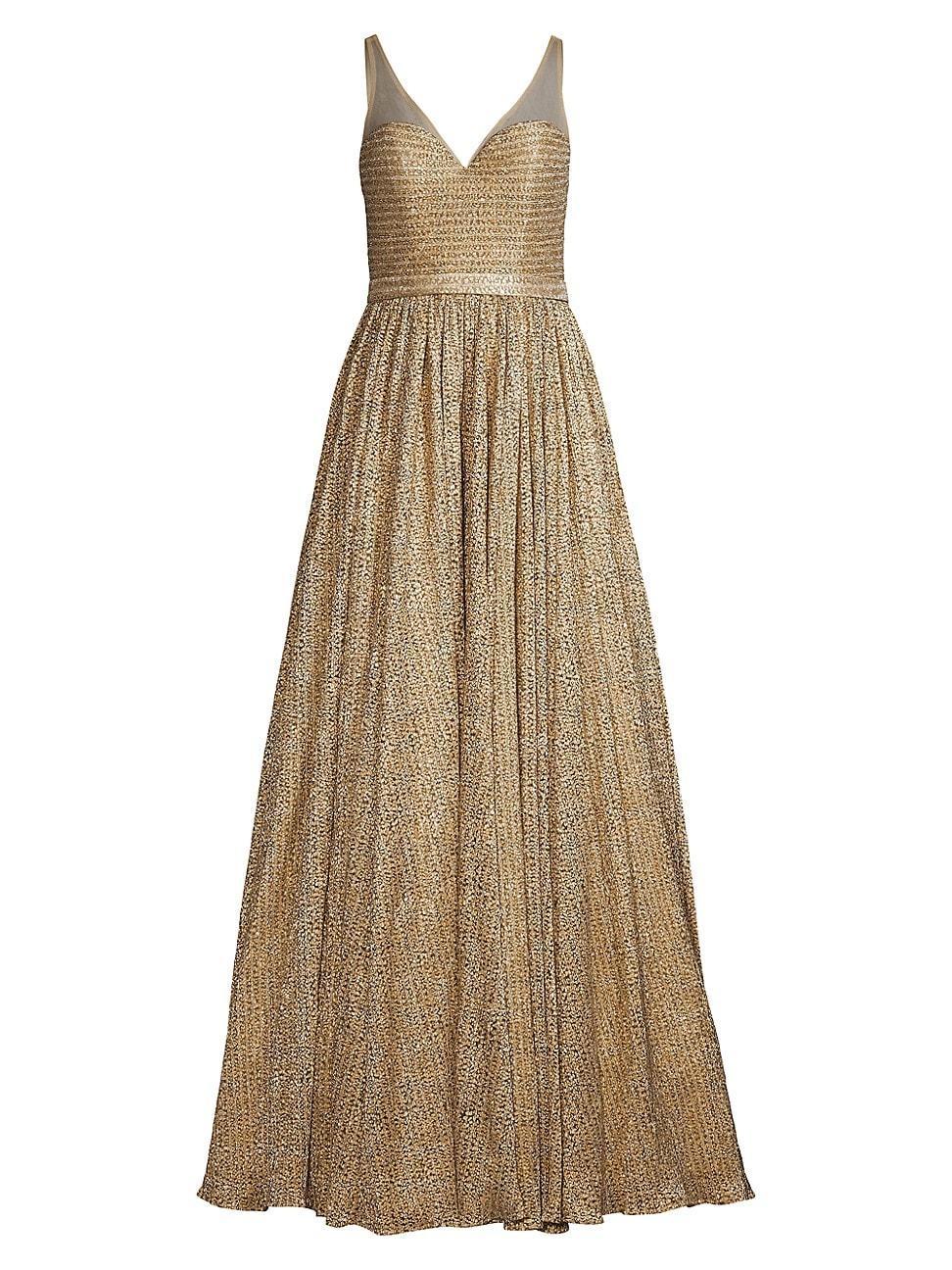 Womens Illusion Metallic-Knit Flared Gown Product Image