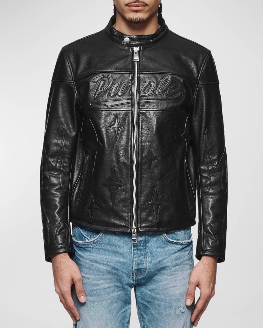 Men's Leather Zip Moto Jacket Product Image