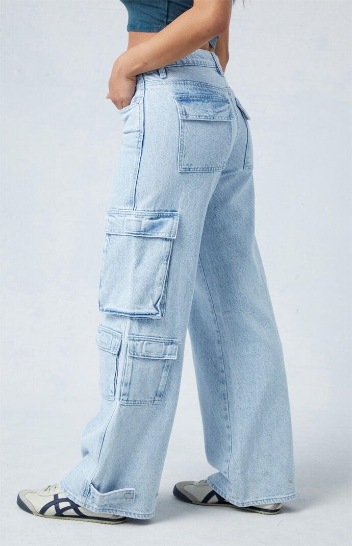 Women's Eco Light Indigo Low Rise Baggy Cargo Jeans Product Image