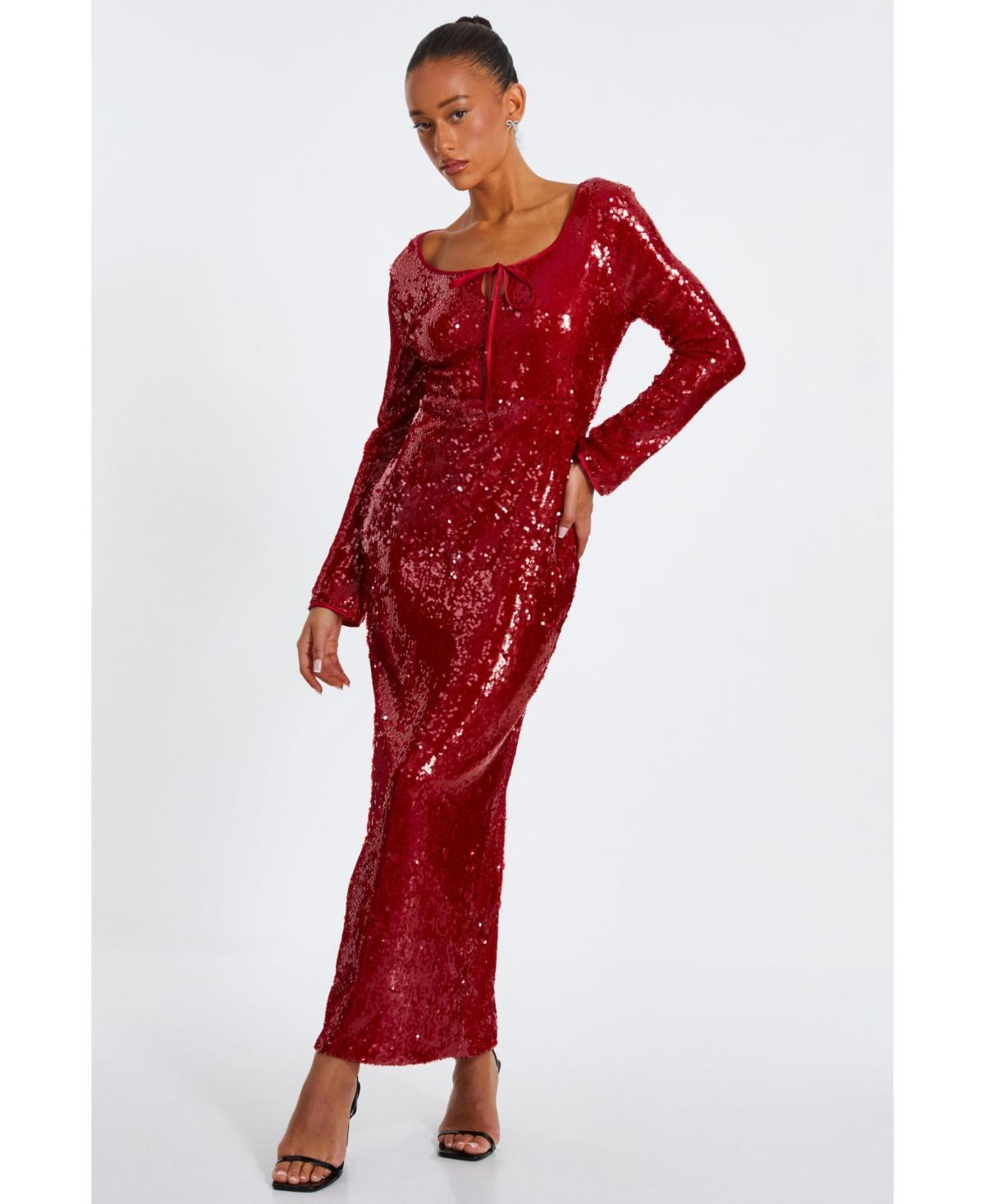 Quiz Womens Sequin Tie Front Maxi Dress Product Image