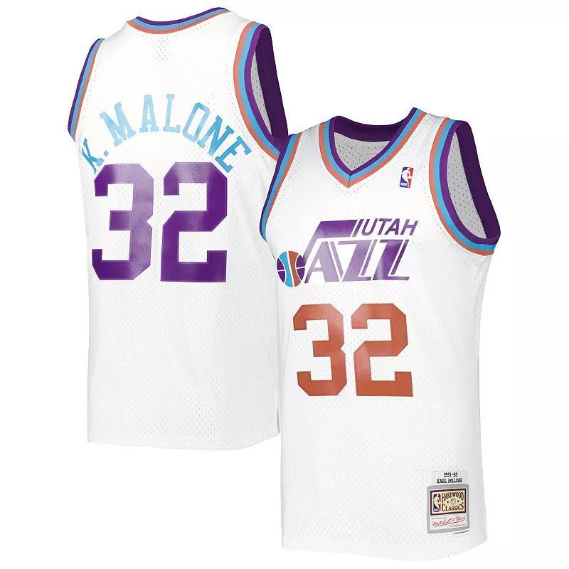 Mens Mitchell & Ness Karl Malone White Utah Jazz 1991/92 Hardwood Classics Reload 3.0 Swingman Jersey Product Image