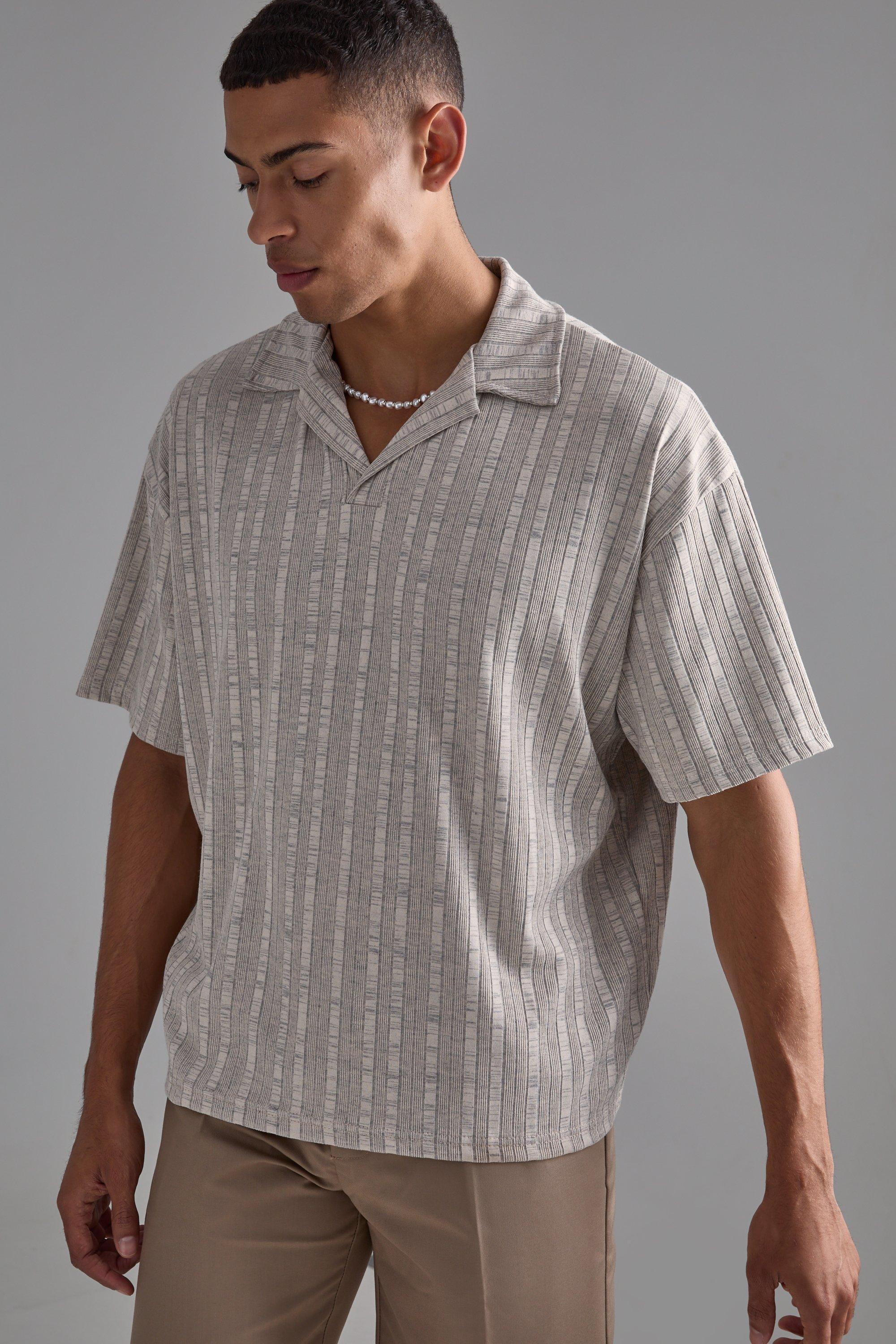 Oversized Boxy Revere Marl Stripe Polo | boohooMAN USA Product Image