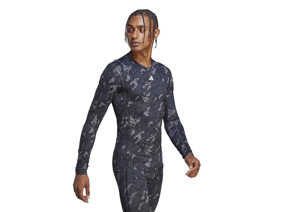 adidas Slim Fit Techfit Crewneck Long-Sleeve Camo Training T-Shirt Product Image