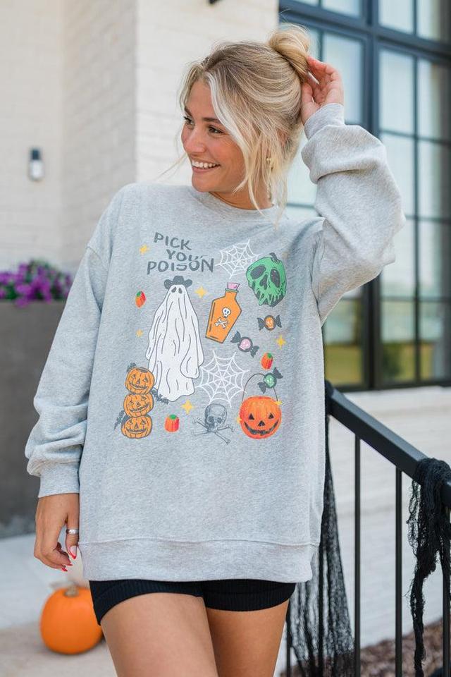 Pick Your Poison Light Grey Oversized Graphic Sweatshirt Product Image