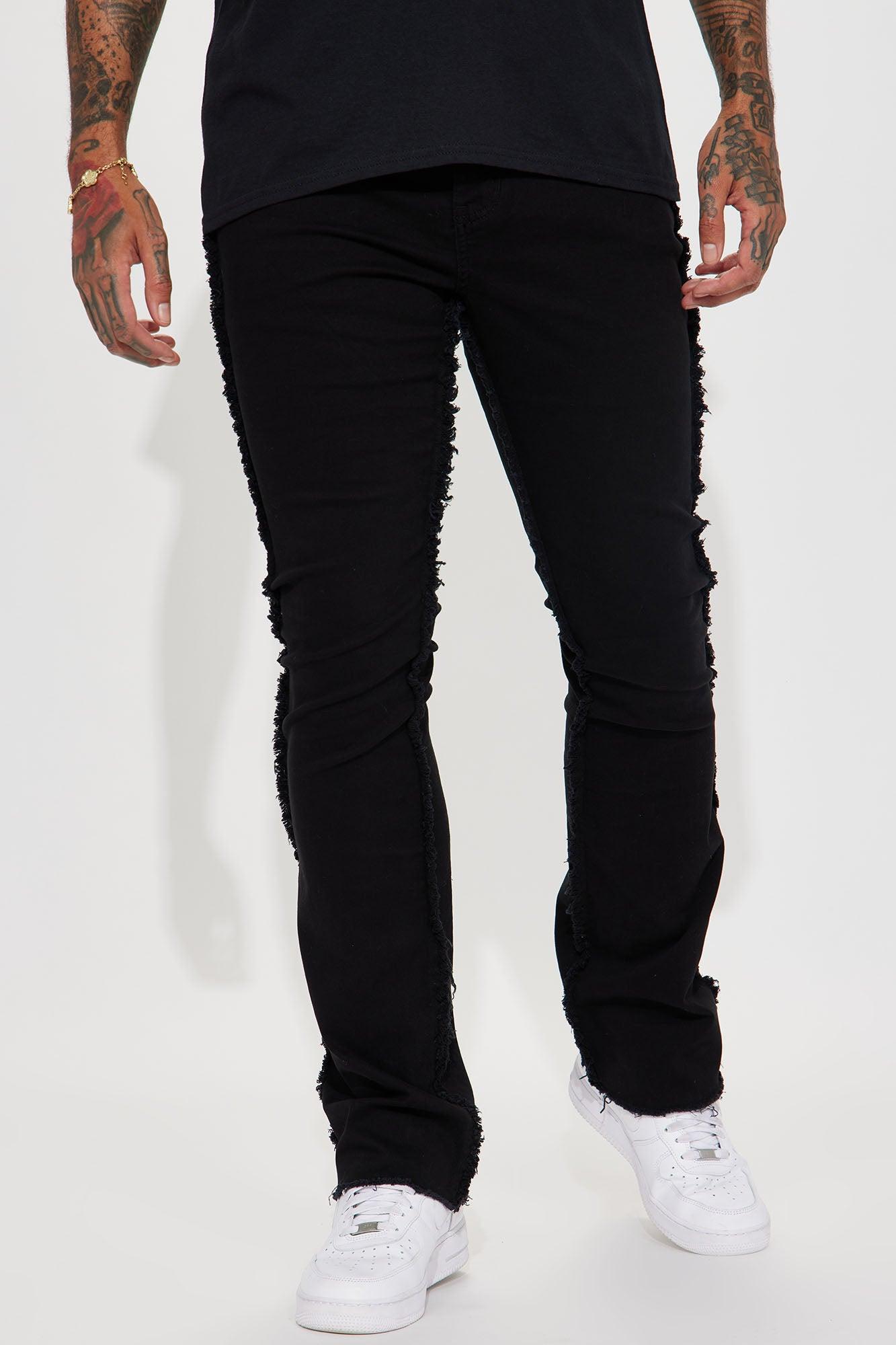 Good Life Frayed Stacked Skinny Flare Pants - Black Product Image