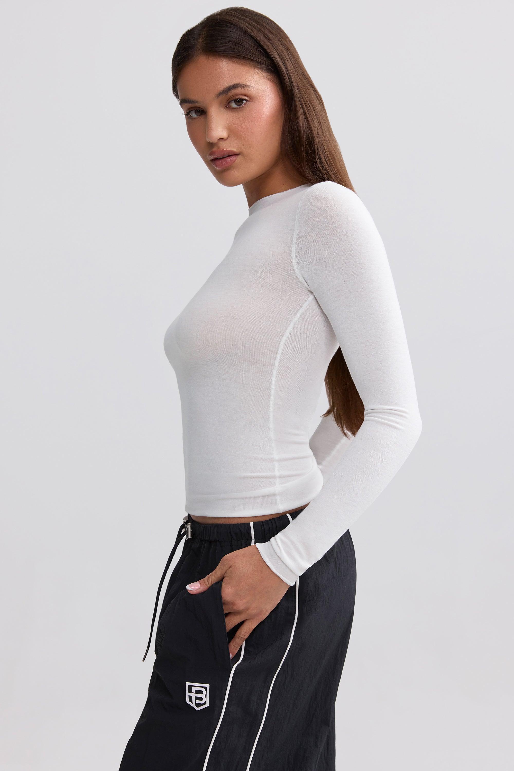 Sheer Long-Sleeve Top in White Product Image