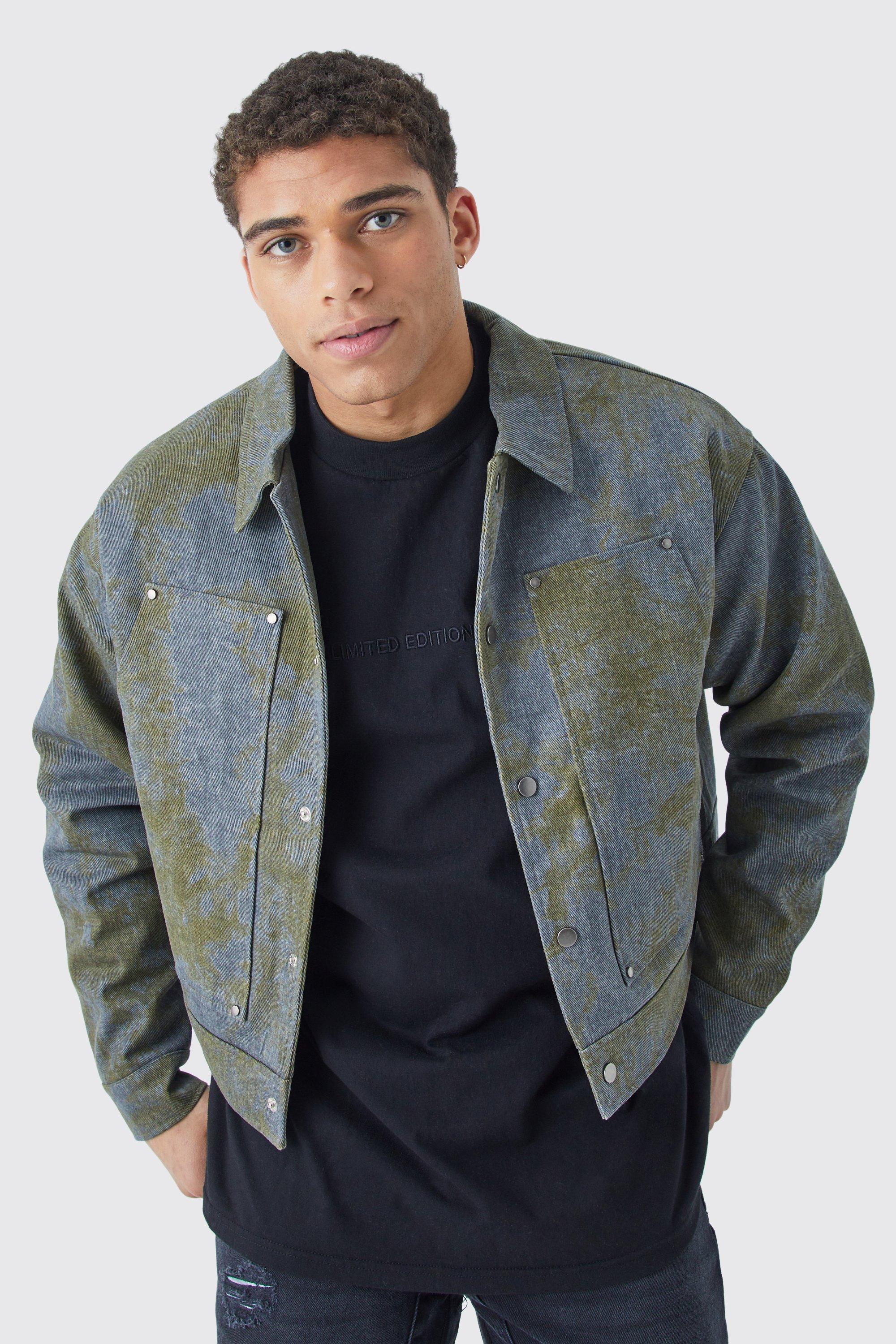 Boxy Tie Dye Twill Carpenter Jacket | boohooMAN USA Product Image