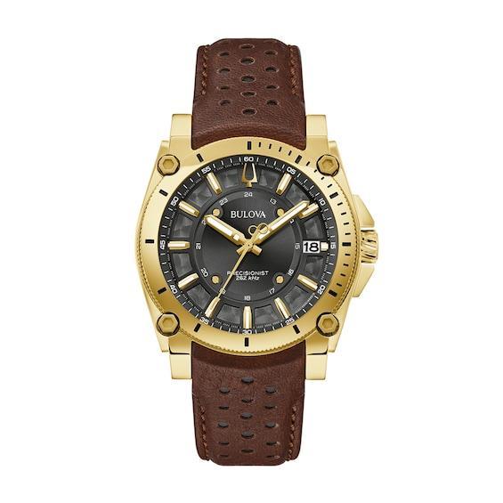 Bulova Mens Precisionist Icon Brown Leather Strap Watch 40mm Product Image