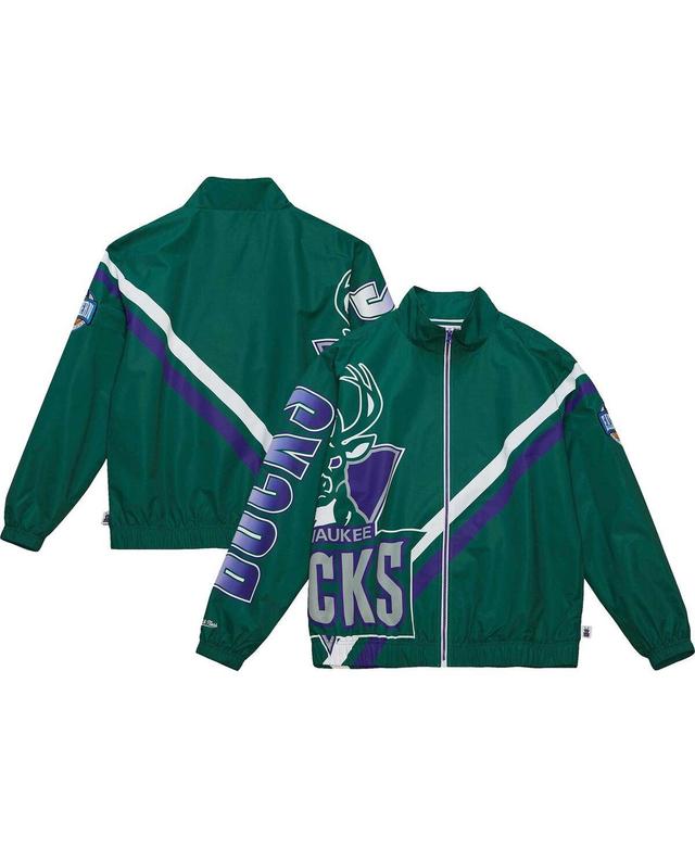 Mens Mitchell & Ness Hunter Green Milwaukee Bucks Exploded Logo Warm-Up Full-Zip Jacket Product Image