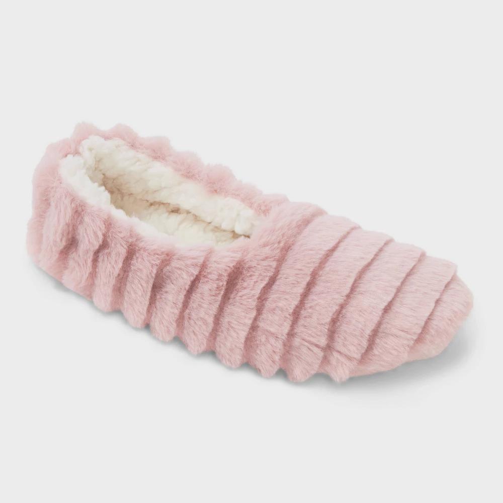 Womens Ribbed Faux Fur Cozy Pull-On Slipper Socks with Grippers - Auden Light M/L Product Image