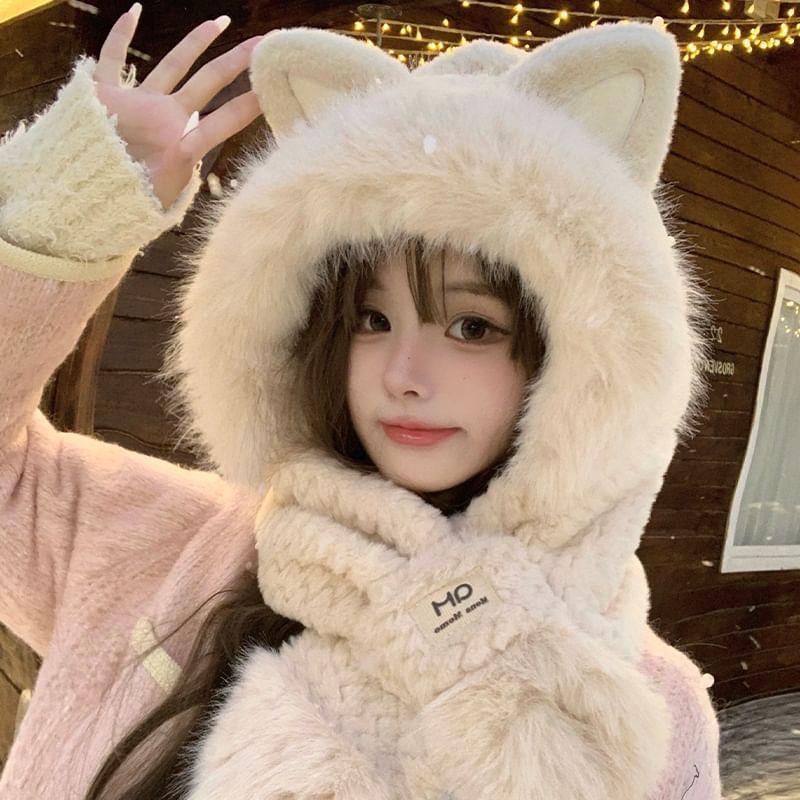 Cat Ear Fluffy Hooded Scarf Product Image