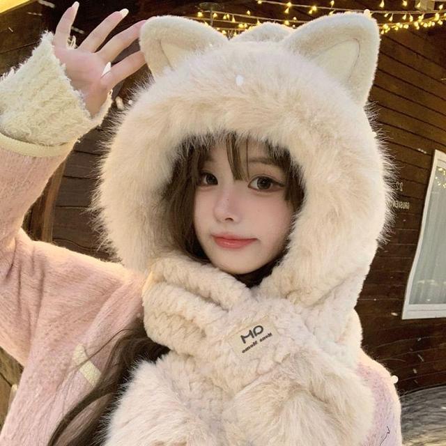 Cat Ear Fluffy Hooded Scarf Product Image